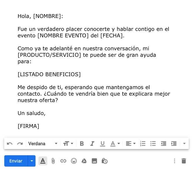 Un ejemplo de un correo de seguimiento tras un encuentro personal