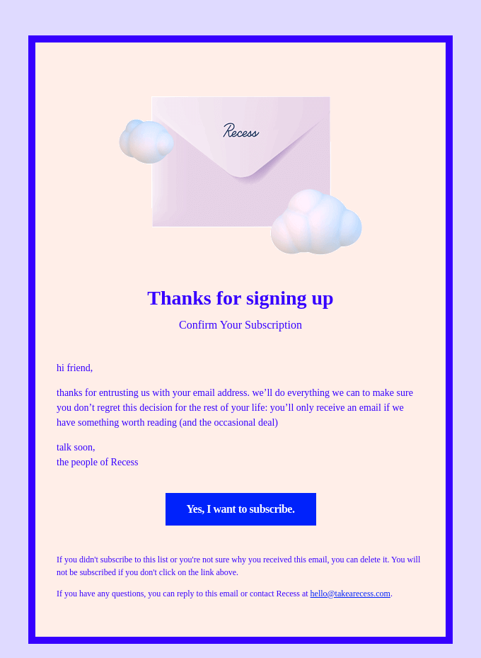 Confirmation email CTA example
