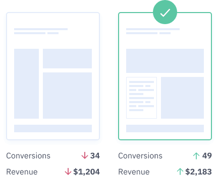 Two landing pages with statistics listed under each