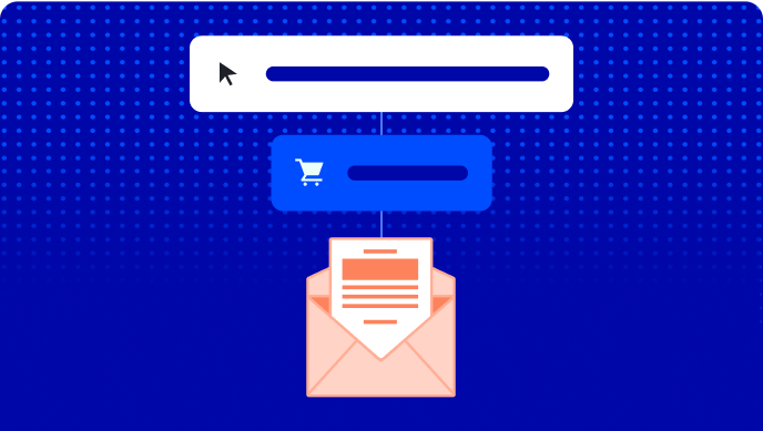 Illustration of envelope becoming a shopping cart becoming a search input field.