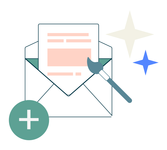 email icon with plus sign and paintbrush