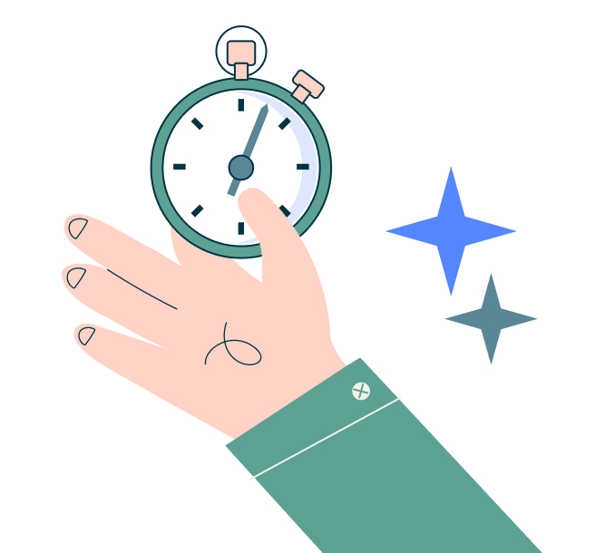 hand holding a clock with stars icon