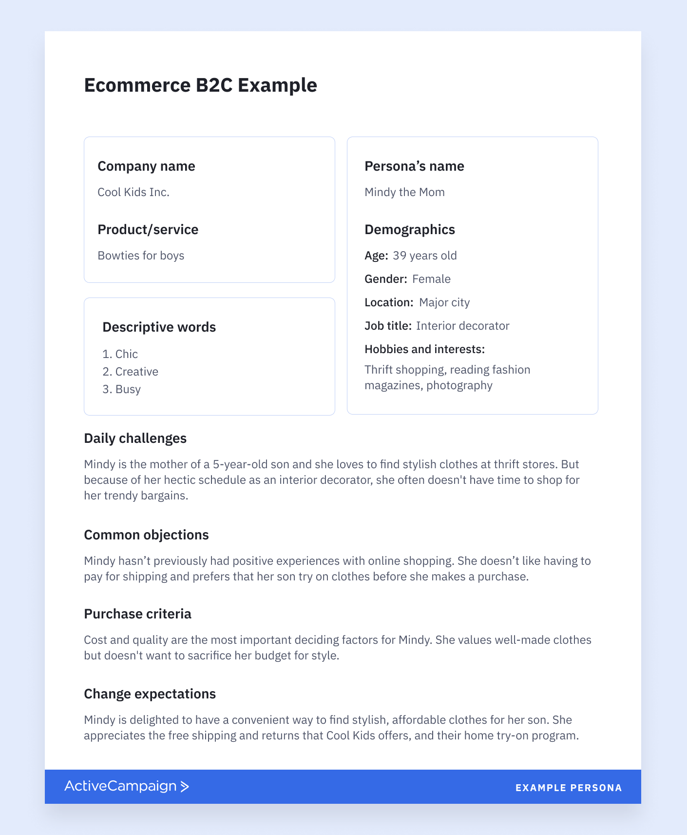 Ecommerce B2C buyer persona example