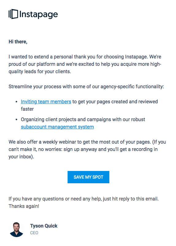 instapage drip campaign example