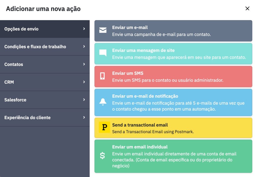 opções de ação para nutrição de leads