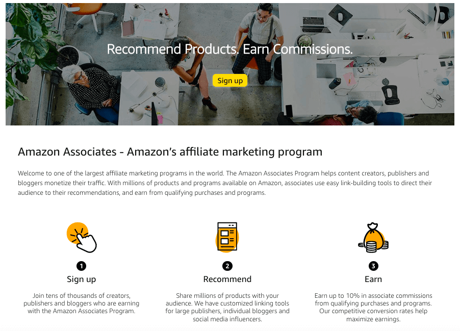 Amazon's affiliate program page
