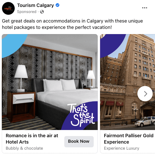 Facebook carousel ad for Tourism Calgary