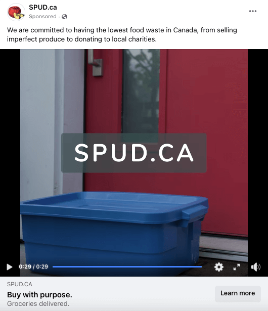 Facebook video ad for SPUD