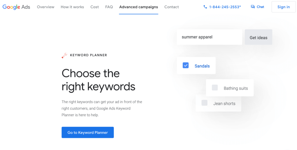 Homepage for Google Keyword Planner tool