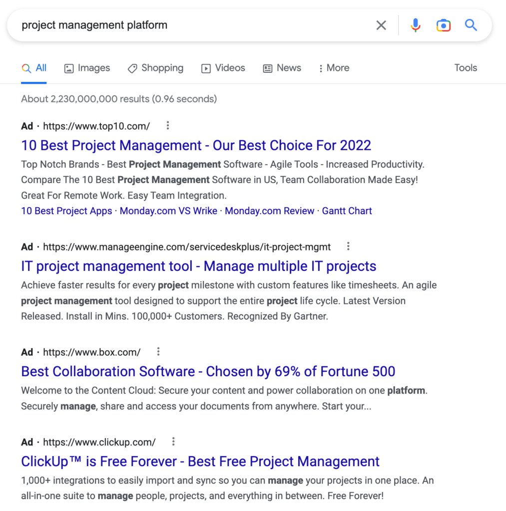 Google Search Project Management Platform