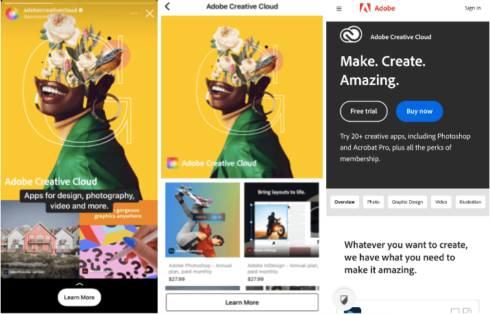 Instagram's swipe-up feature for an Adobe ad