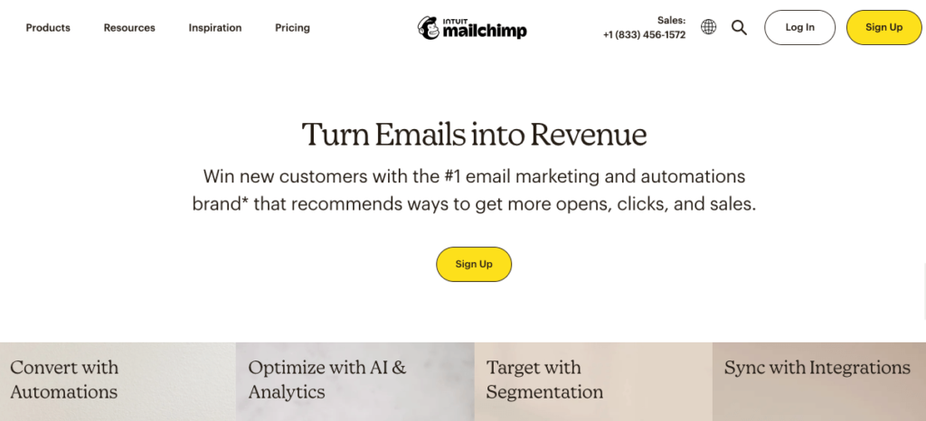 Homepage of the Mailchimp website