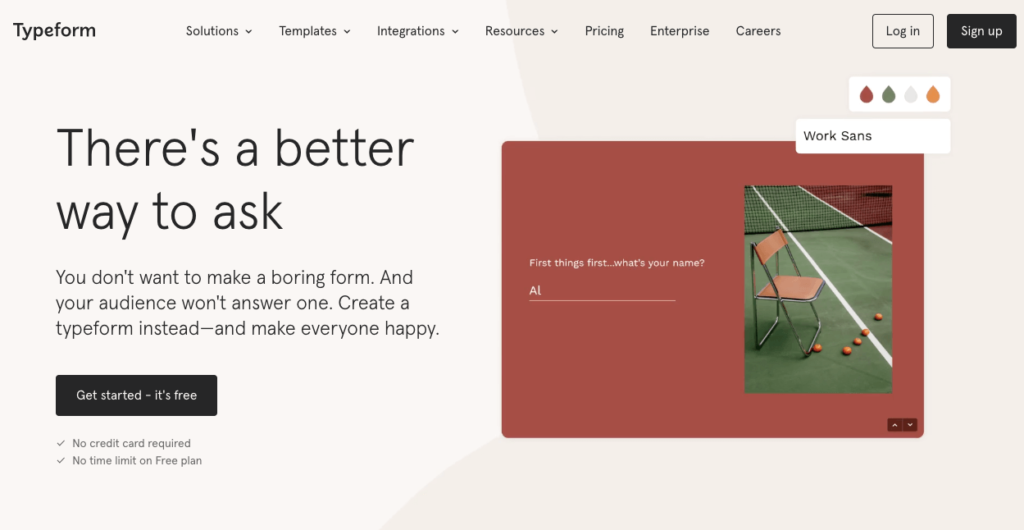 Screenshot of Typeform's homepage