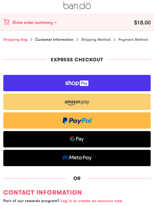 ban.do checkout page payment options