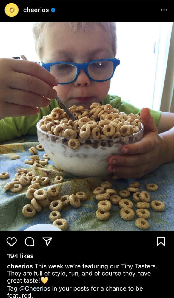 Instagram post of child eating cheerios