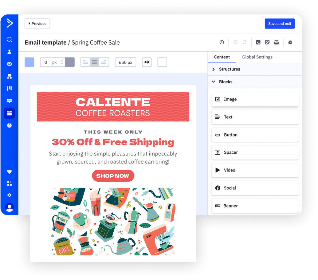 A custom email with personalized messaging and built with ActiveCampaign's drag and drop email designer