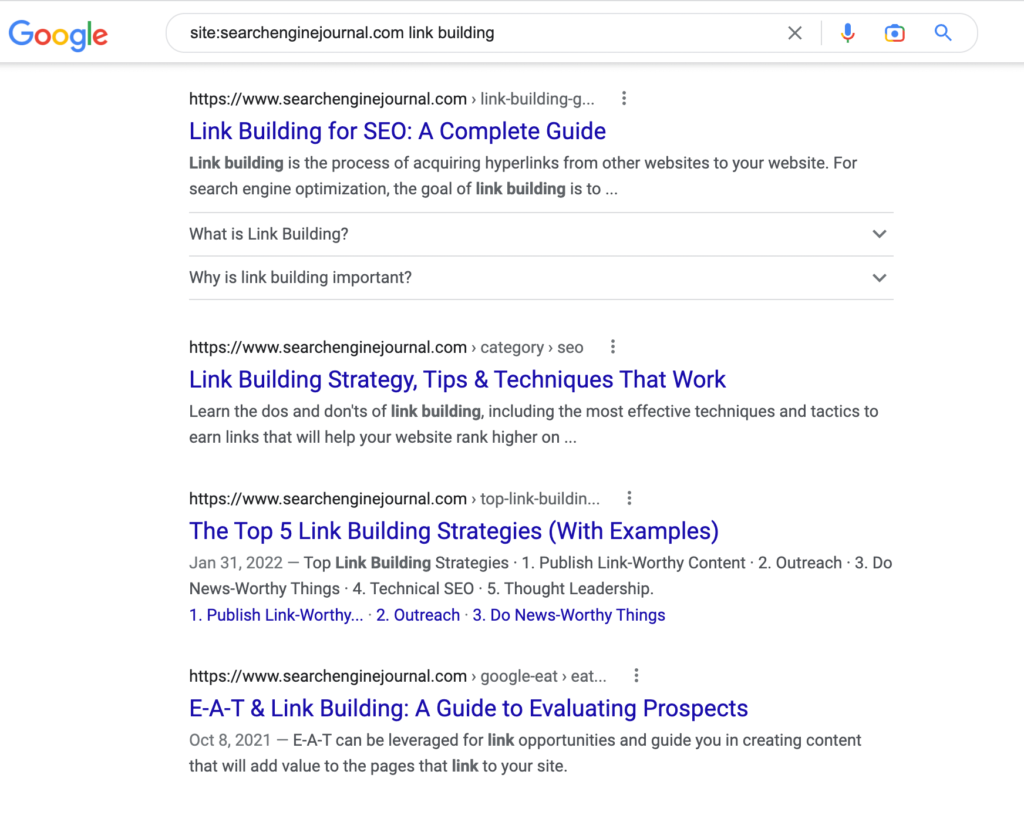 SEJ Site Search For Link Building