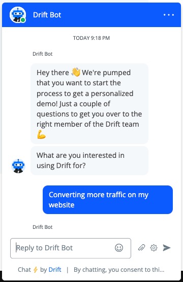 Example of a Drift Bot conversation
