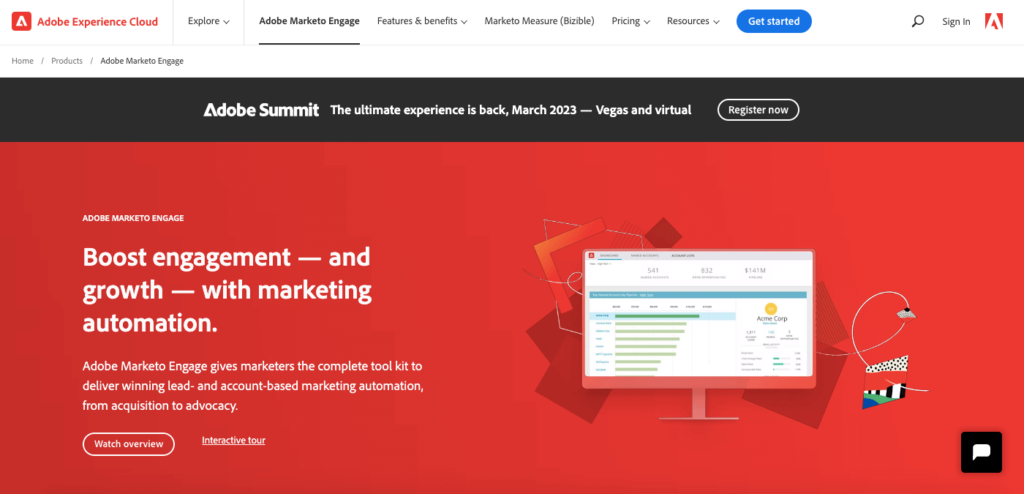 Marketo Engage page on Adobe website