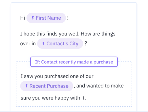 Message with personalization tokens