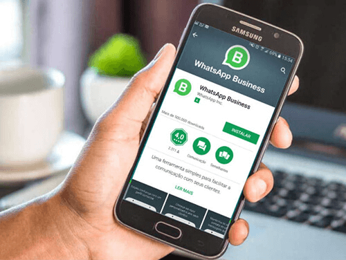 Hand holding smartphone with WhatsApp Business