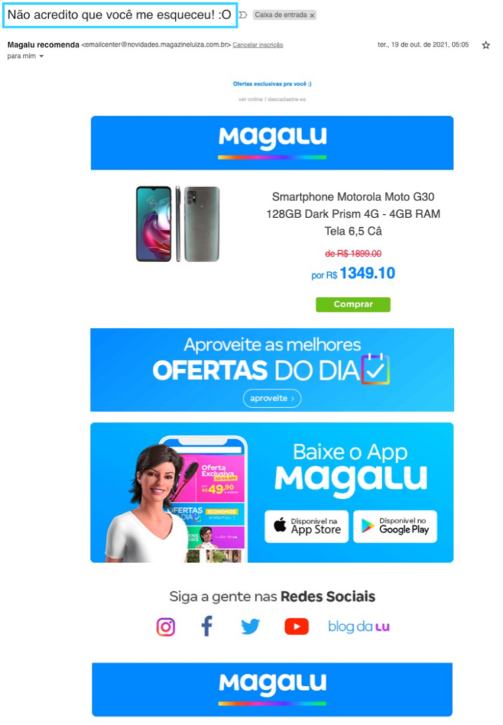 exemplo de email de carrinho abandonado