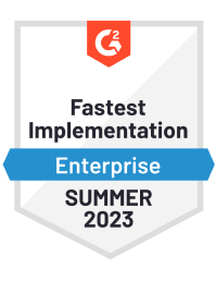 Enterprise Fastest Implementation Summer 2023 G2 Badge