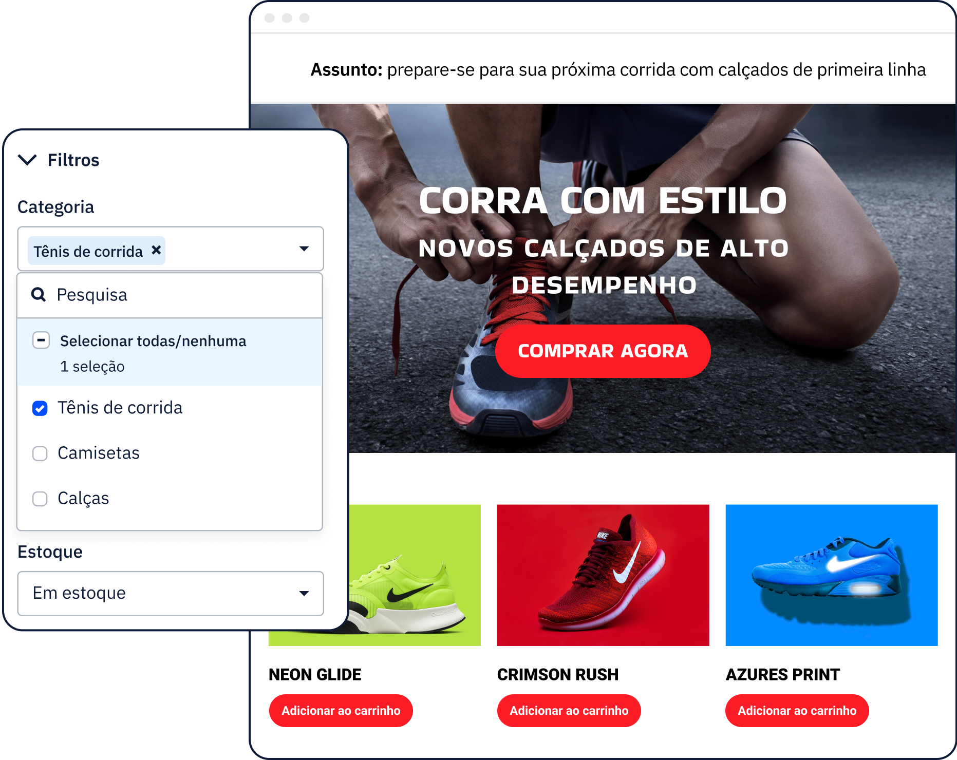 exemplo de personalização de ecommerce por filtro de categoria na ActiveCampaign