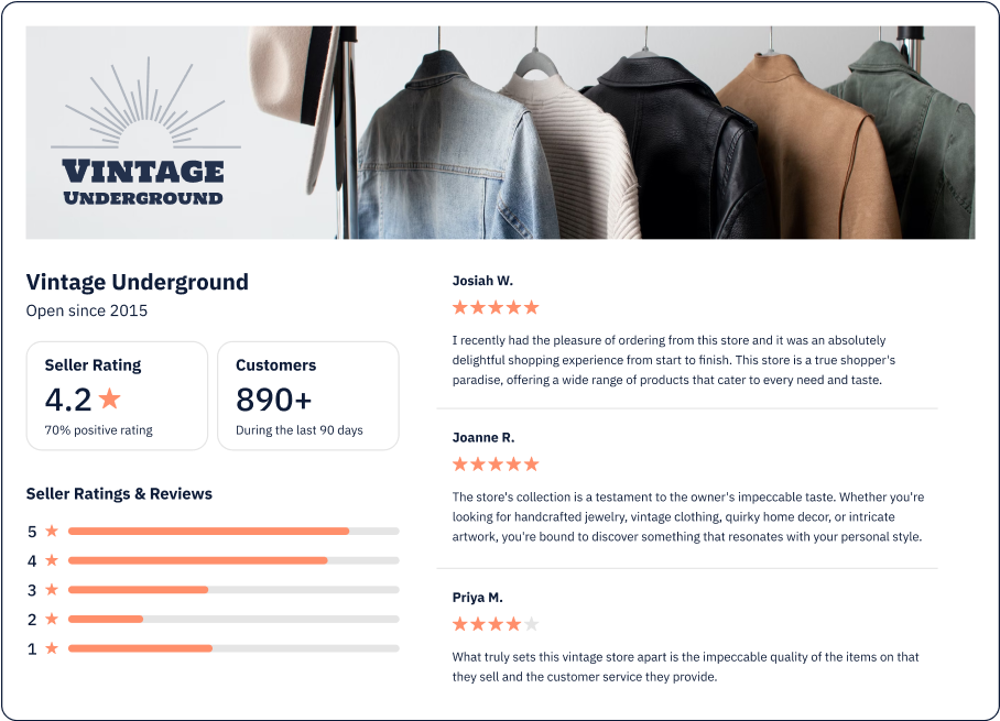 Mockup of an ecommerce store review page.