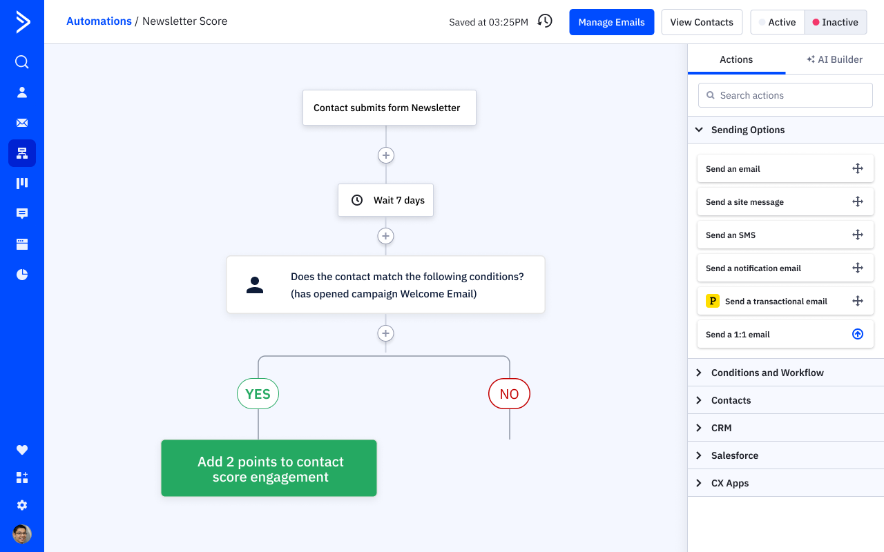 newsletter automation score in activecampaign