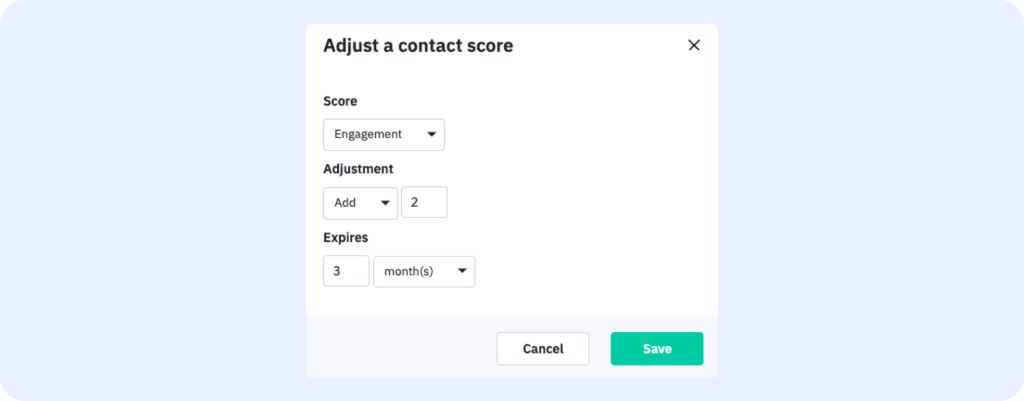 Adjust a contat score form in ActiveCampaign