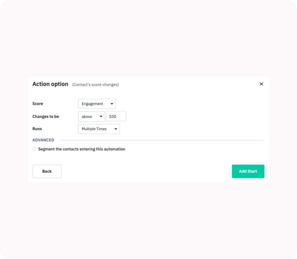 Action Option form in ActiveCampaign