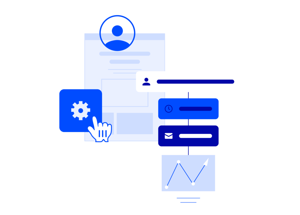 Icons in various shades of blue that represent marketing automations