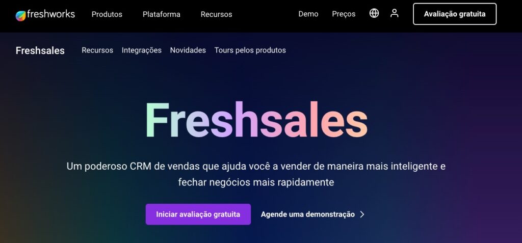 página inicial da Freshsales