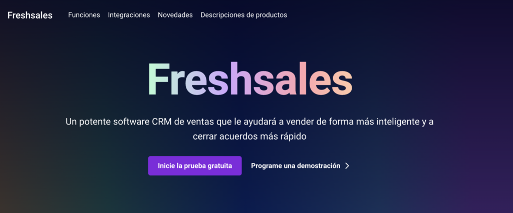 Página de inicio del sitio web de Freshsales