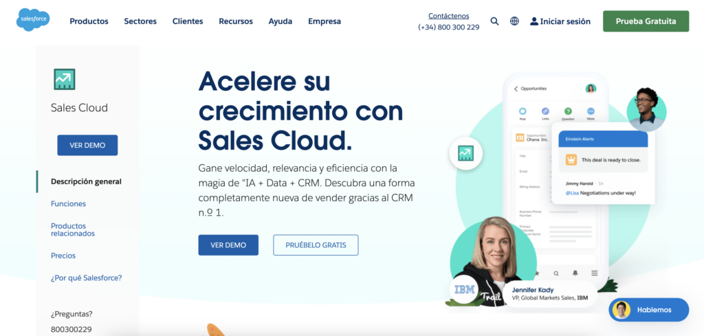 Página de producto para Salesforce Sales Cloud