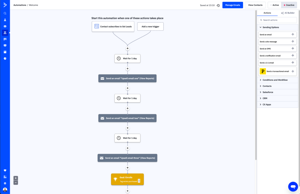 Gaol Action automation in Activecampaign