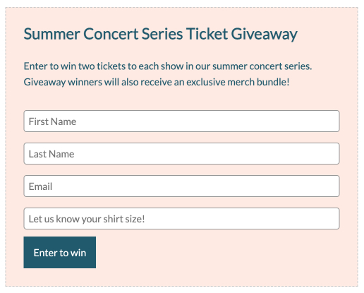 Example form for a summer concert series ticket giveaway