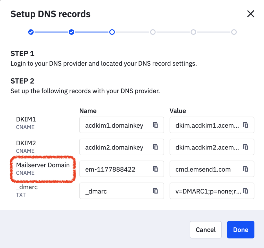 DNS records setup