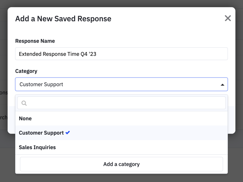 add a New Saved Response form in ActiveCampaign
