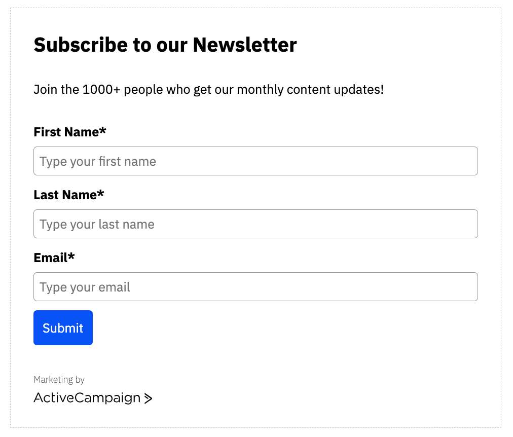 Newsletter subscription form example