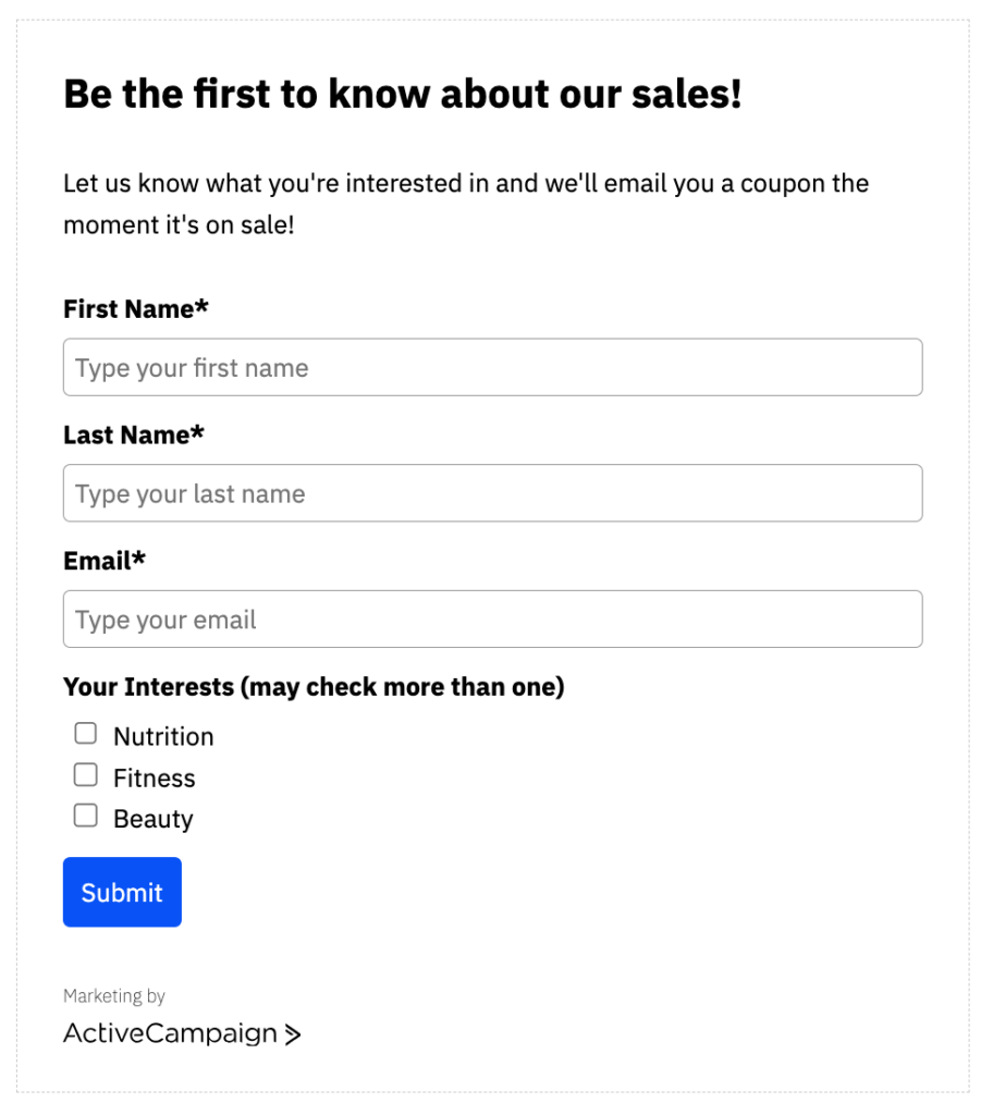 Subscription form example