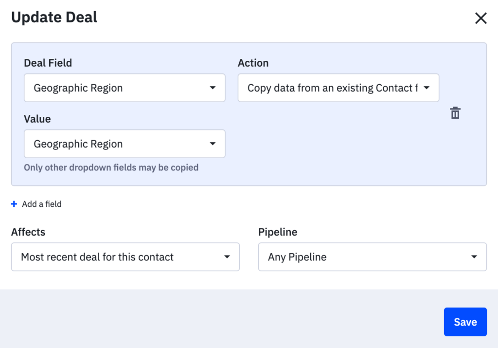 Update a deal form in ActiveCampaign