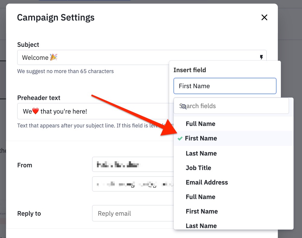 personalization tag in email subject line