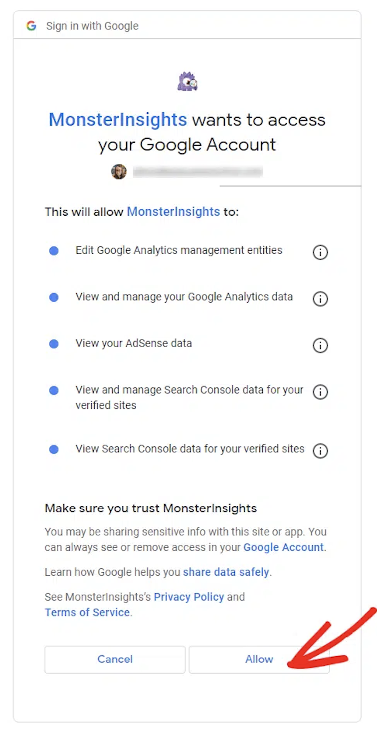 allowing monsterinsights permissions