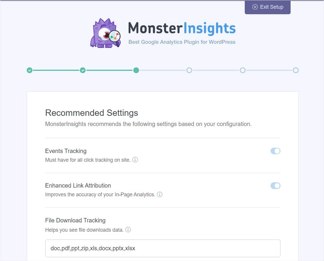 monsterinsights recommend settings