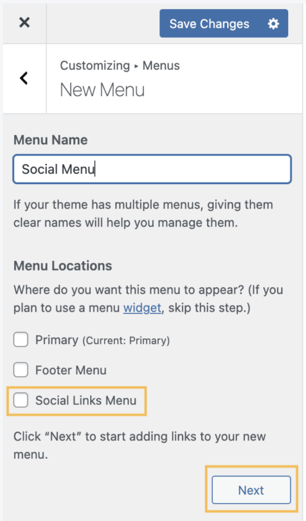 social links menu wordpress